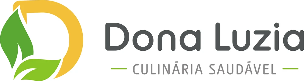 Dona Luzia logo: D and L monogram formed by leaves, with the tagline Culinária Saudável