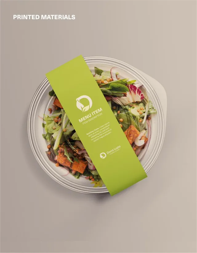 Printed materials: salad bowl wrapped with a Dona Luzia menu band