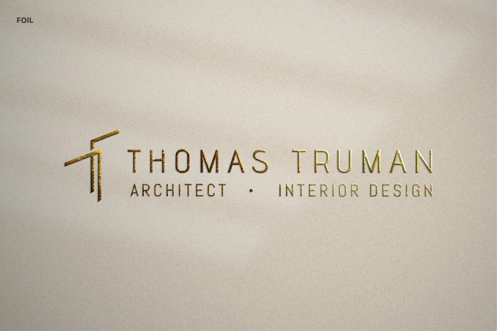 Foil: Thomas Truman logo in gold foil on textured paper