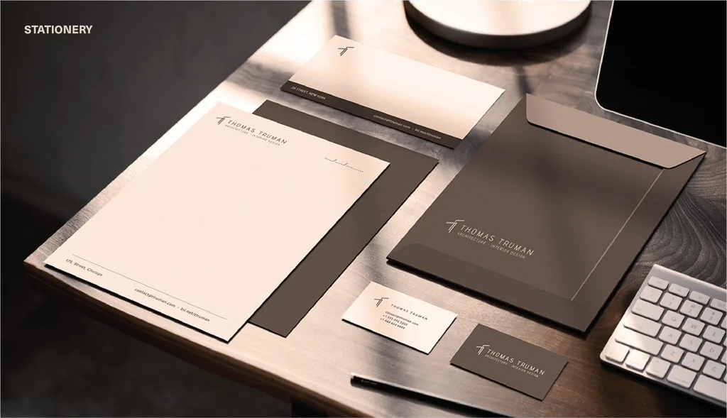 Stationery: Thomas Truman letterhead, envelope, folder and business cards