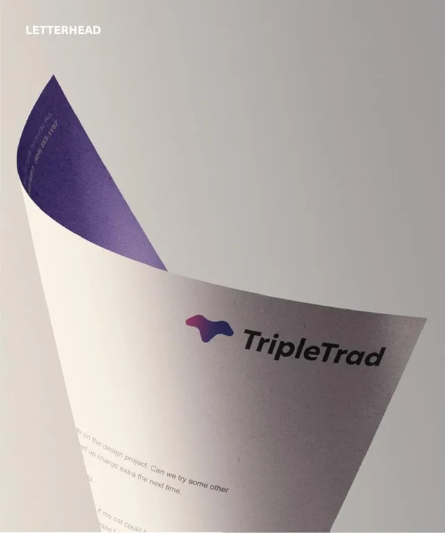 Letterhead: TripleTrad logo printed on a curved sheet of paper